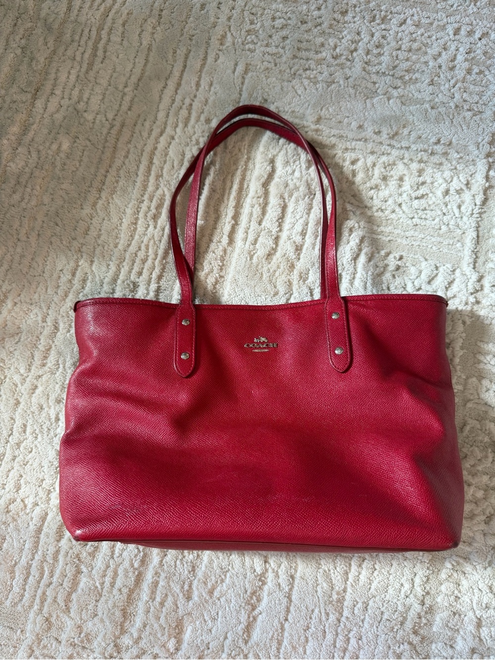 Coach Red Leather Tote with Double Shoulder Straps